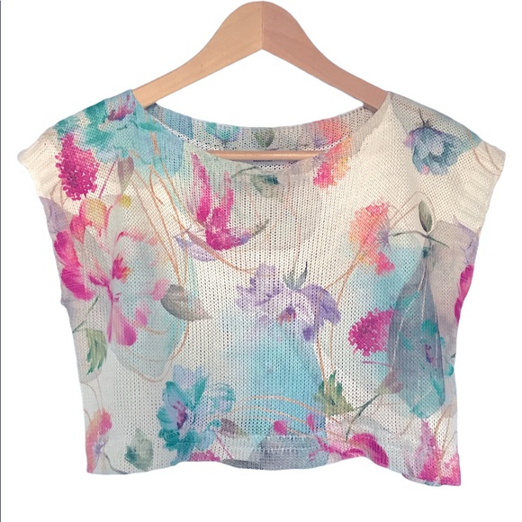 Luisa Ricci Tops - Luisa Ricci Floral Knit Top Cropped Style
